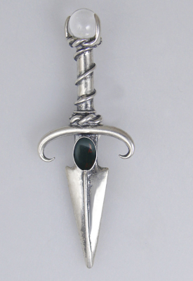 Sterling Silver Black Prince's Knife Dagger Pendant With Bloodstone